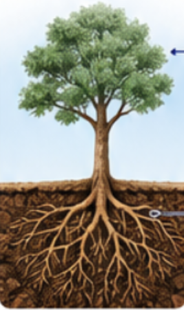 Tree roots showing that teeth need bone support like roots need soil
